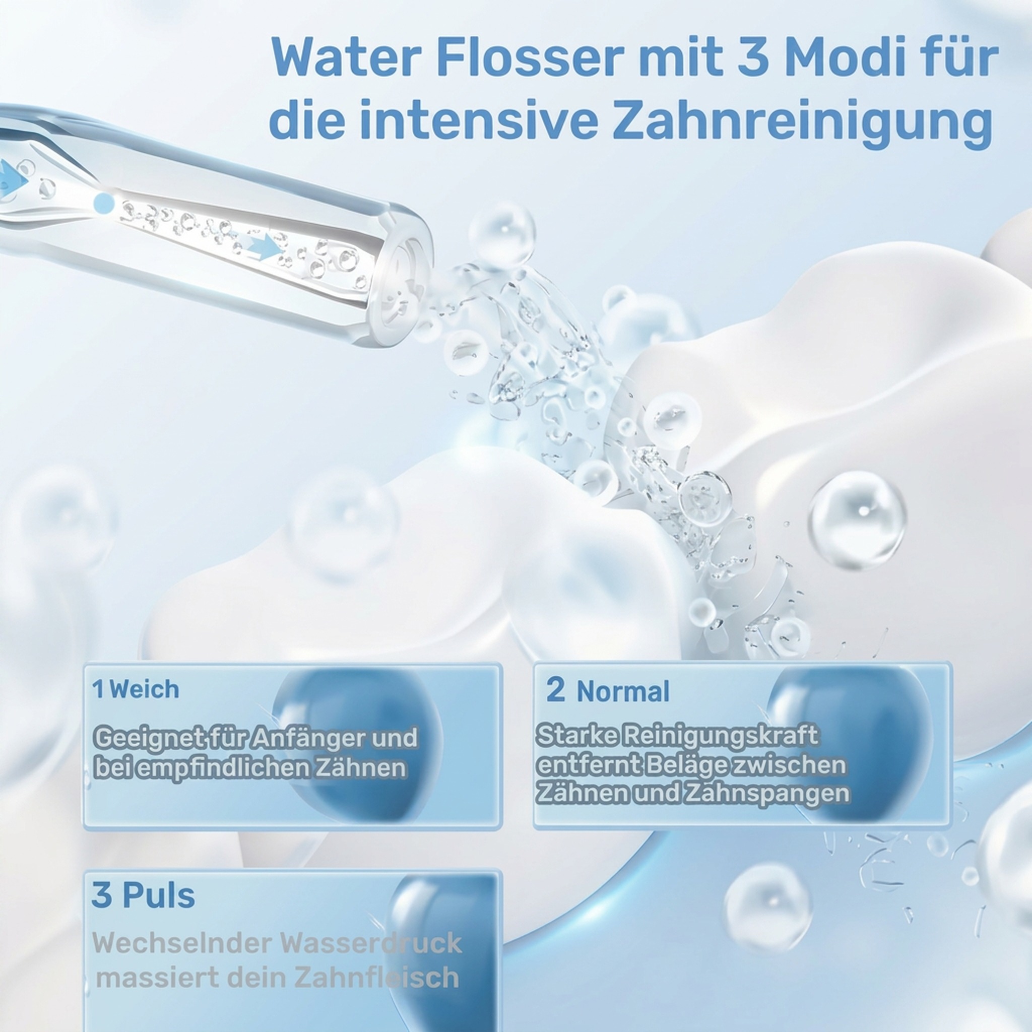 Water Flosser mit 3 Modi: Weich, Normal und Puls